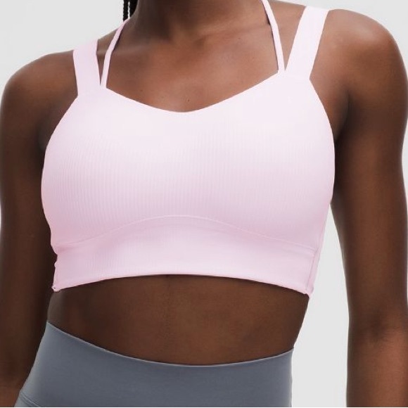 lululemon -Like A Cloud Ribbed Long Line Bra in Pink Organza SZ 12 D/DD - Picture 1 of 7